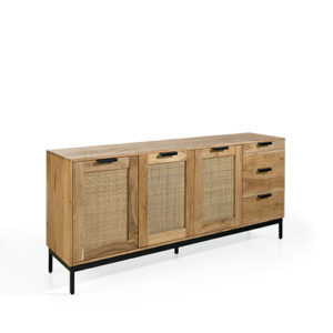 Aparador madera teca & rattan "Nac" 3 cajones 3 puertas