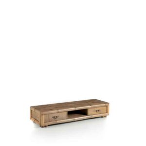 Mueble TV bajo dos cajones, un hueco bambú "Tsu" con cristal 5 mm