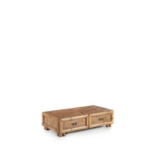 Mueble TV bajo dos cajones bambú "Tsu" con cristal 5 mm