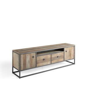 Mueble TV madera teca reciclada & forja "Tuareg" 2 puertas 2 cajones