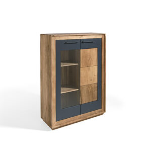 Vitrina madera acacia & metal lacado "Tower" 2 Puertas Baja