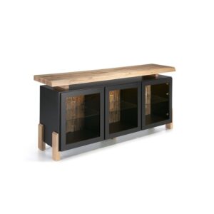 Aparador "Elya" Tapa Roble Puertas Negro LED