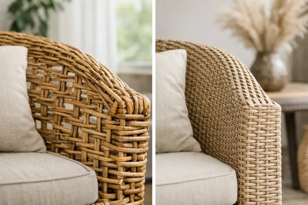 Diferencia entre rattan y médula al elegir muebles