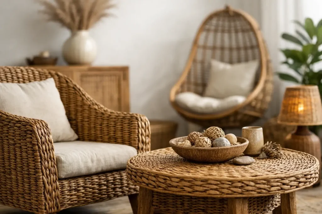 Muebles de médula con textura artesanal