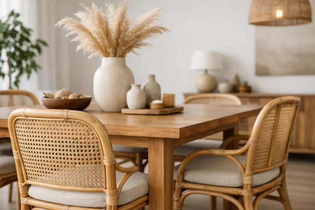 Sillas de comedor rattan para una mesa con alma