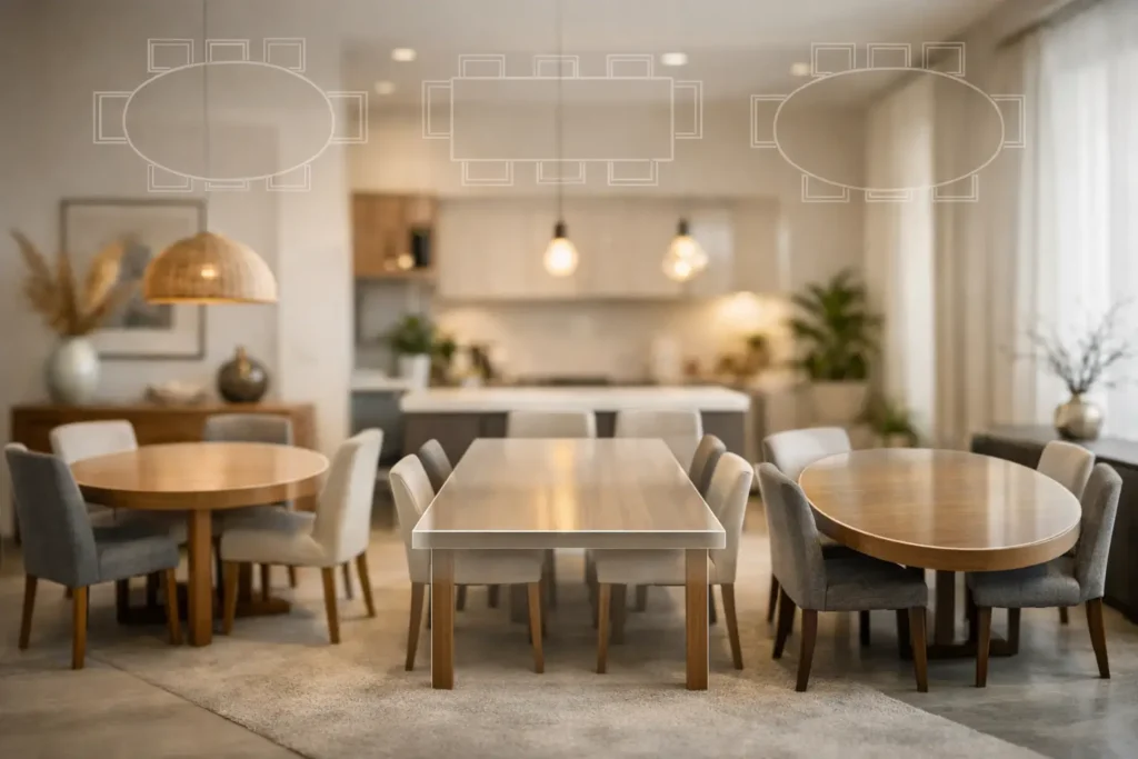 Qué mesa cabe en el comedor: medidas y forma