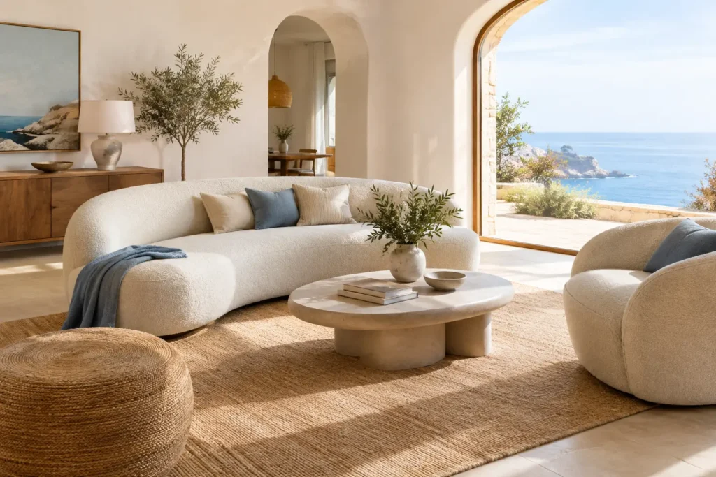 Muebles curvos para un hogar mediterráneo