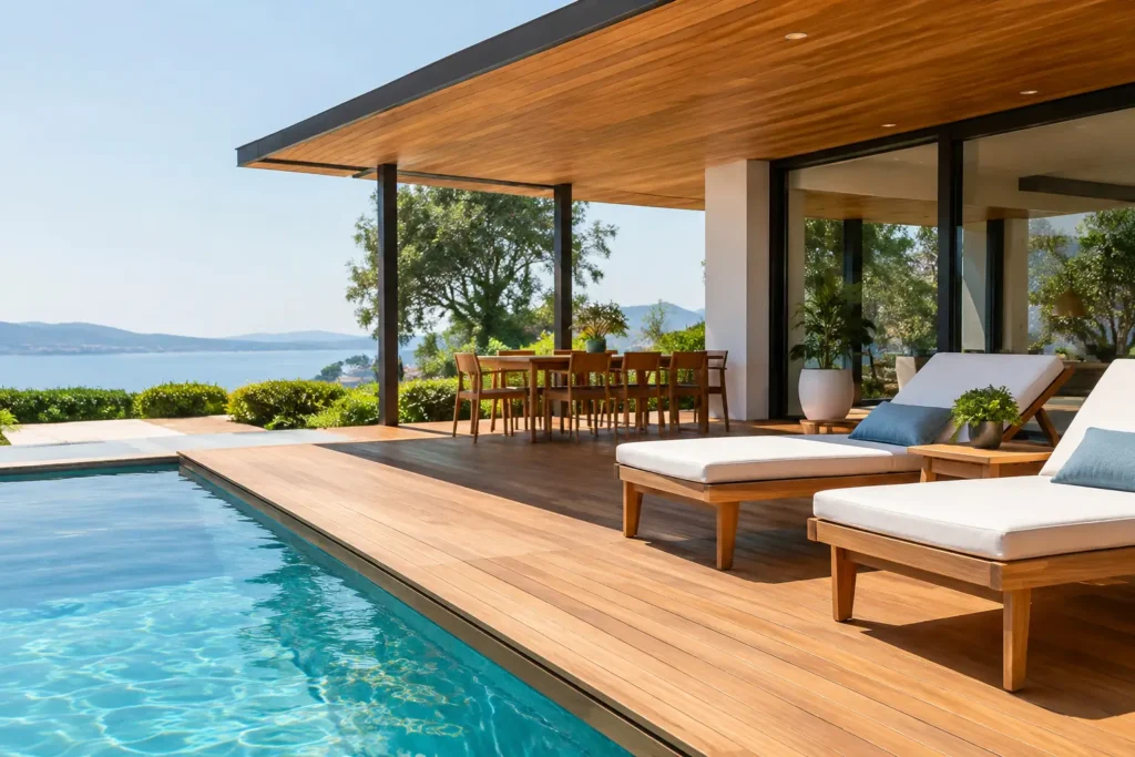Reforma de villa con teca para vivir el exterior